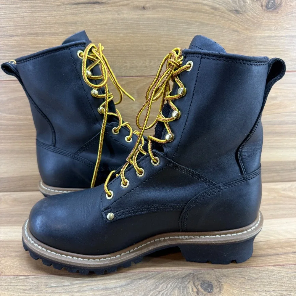 CAROLINA Logger Waterproof Soft Toe Work Boot Mens 9 D Black Leather Lug Oil Res